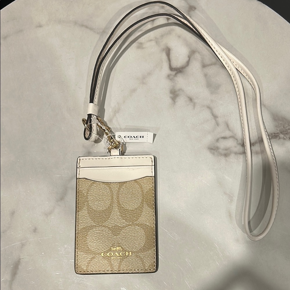 Coach Tan and cream ID Lanyard